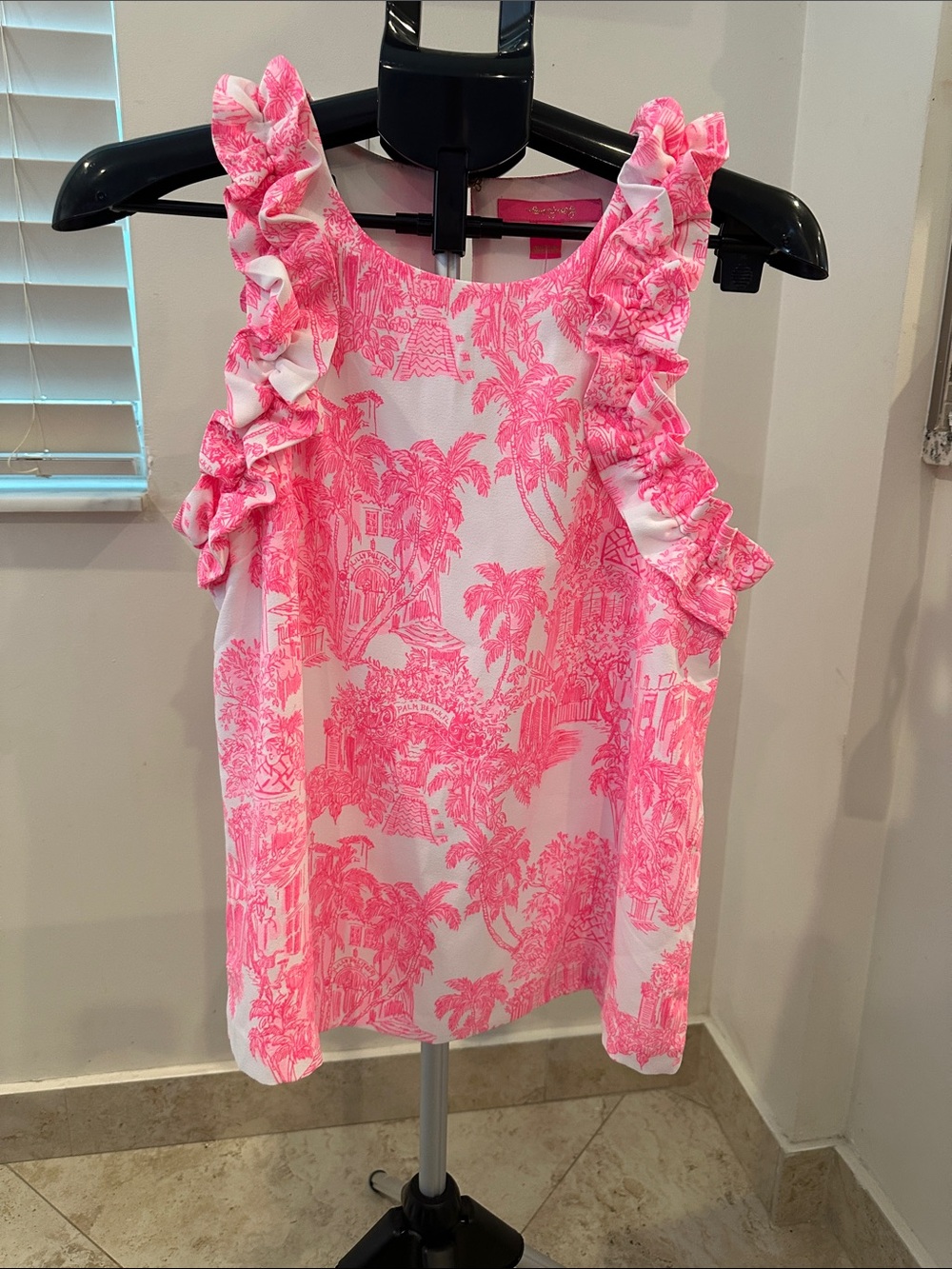 Lilly Pulitzer NWT Pink Toile Kailee Sleeveless Ruffle Top